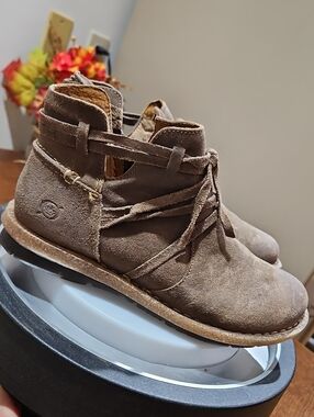 Born Taupe Suede Lace-Up Ankle Booties